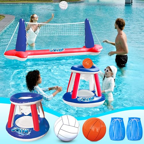 Inflatable Pool Float Set Volleyball Net & Basketball Hoops O8848
