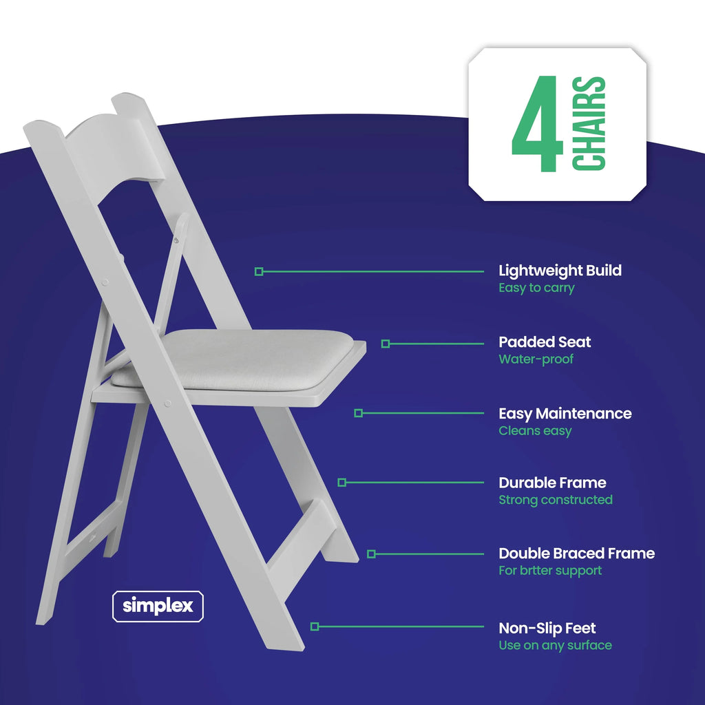 White Resin Stackable Folding Chairs 4-Pack K919