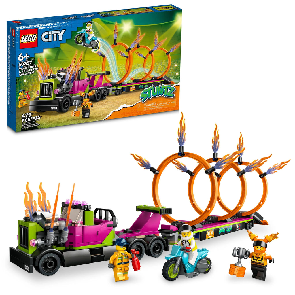 Stunt Truck & Ring of Fire Challenge with Motorcycle Toy and Minifigures O603295