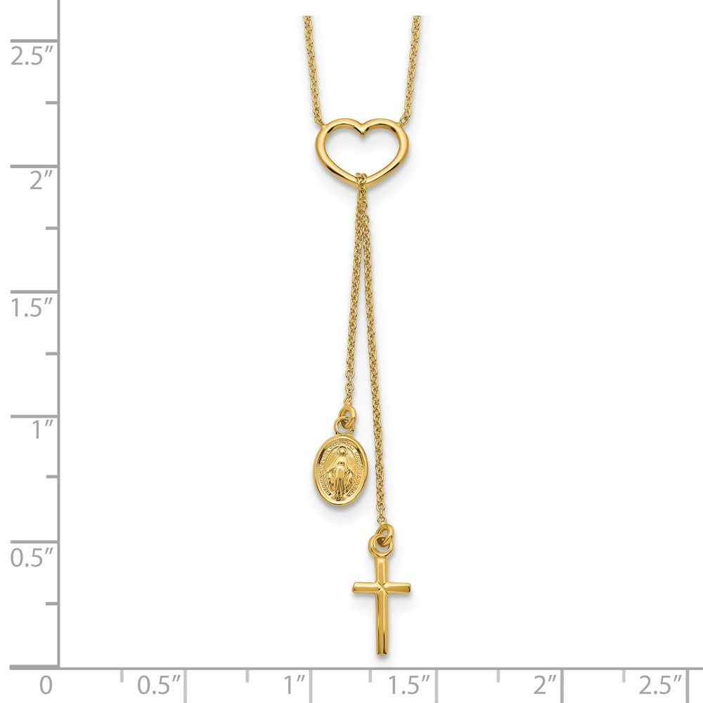 14k Yellow Gold Heart with Cross Necklace 17inch U200