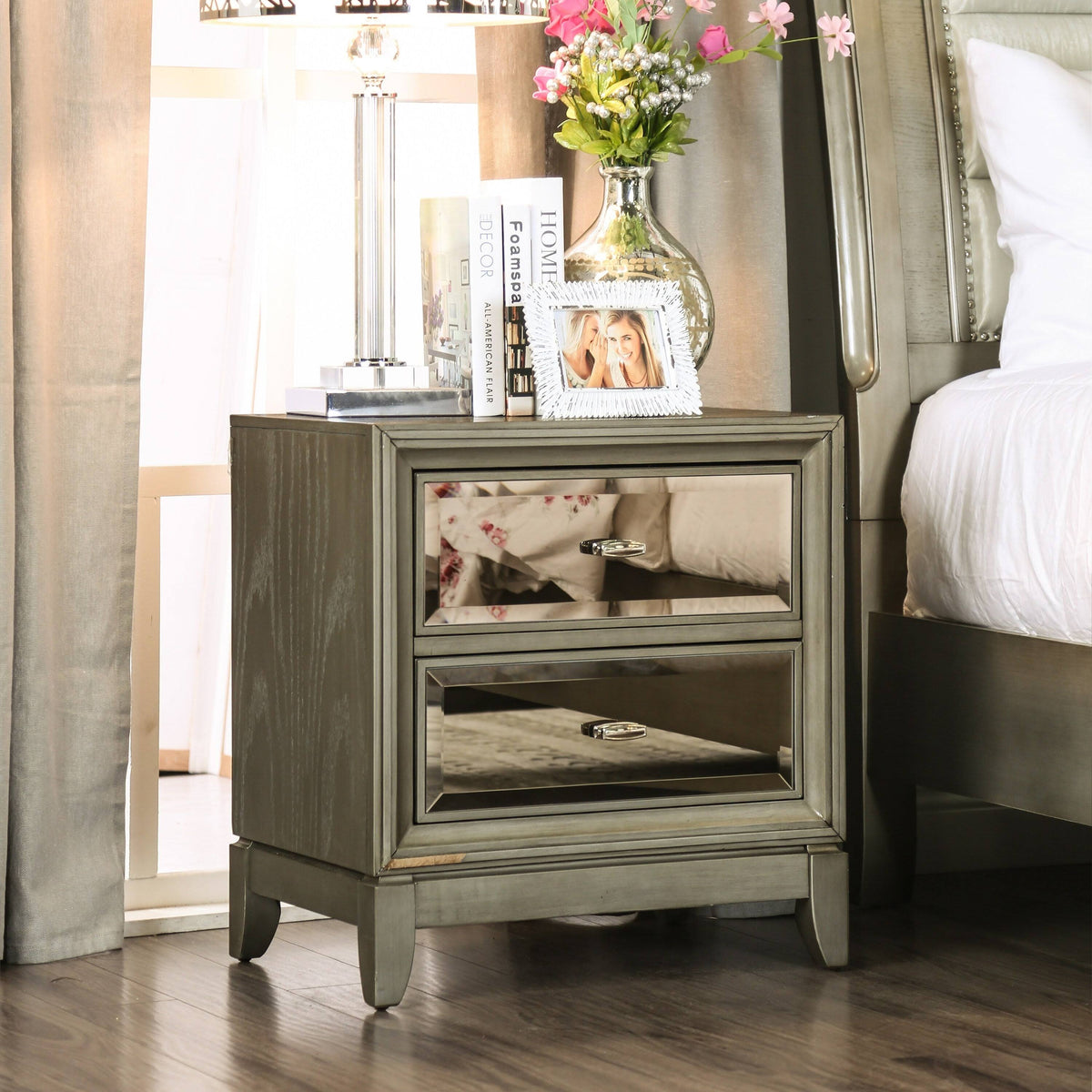 Silver-Tinted Nightstand D380520
