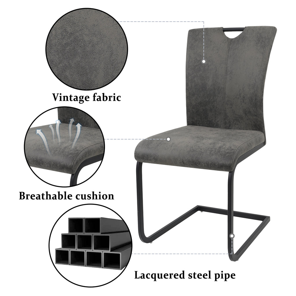 Vintage Fabric Dining Chairs Set of 4 with Handle, High Back Chair, Armless Cantilever Chairs, Grey Q345203