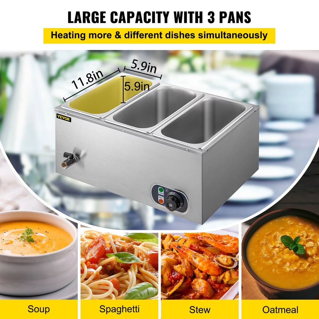 Food Warmer Bain Marie Steam Table 3-pan 850w T808