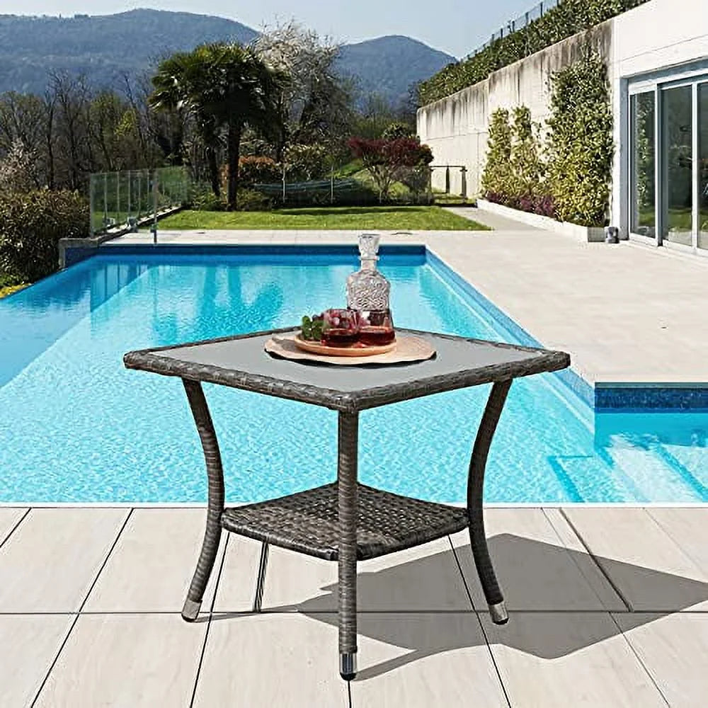20" Square Wicker Outdoor Side Table with Storage W16768