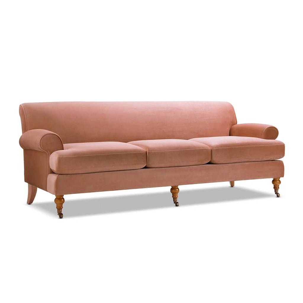 Peach Orange Hardwood Sofa with Metal Casters R104257
