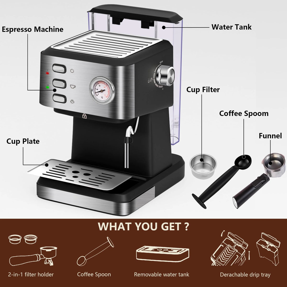 20 Bar Espresso Machine with Milk Frother F609