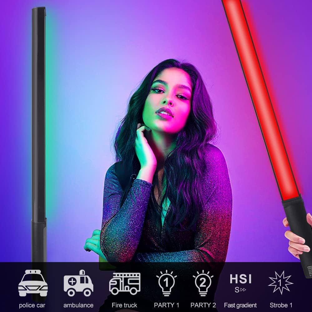 LED Light Wand, RGB Video Light, 9 Colors, Rechargable Battery, 3200K-5600K, Pack of 2 J211053
