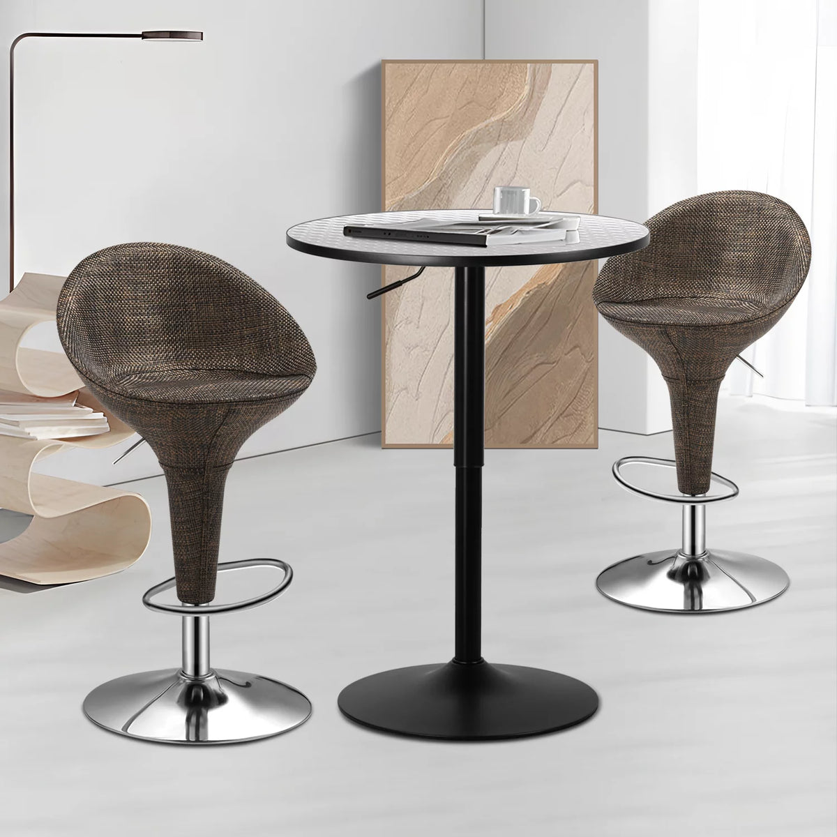 Set of 3 Brown Silver Bar Table and Chair Set B280999