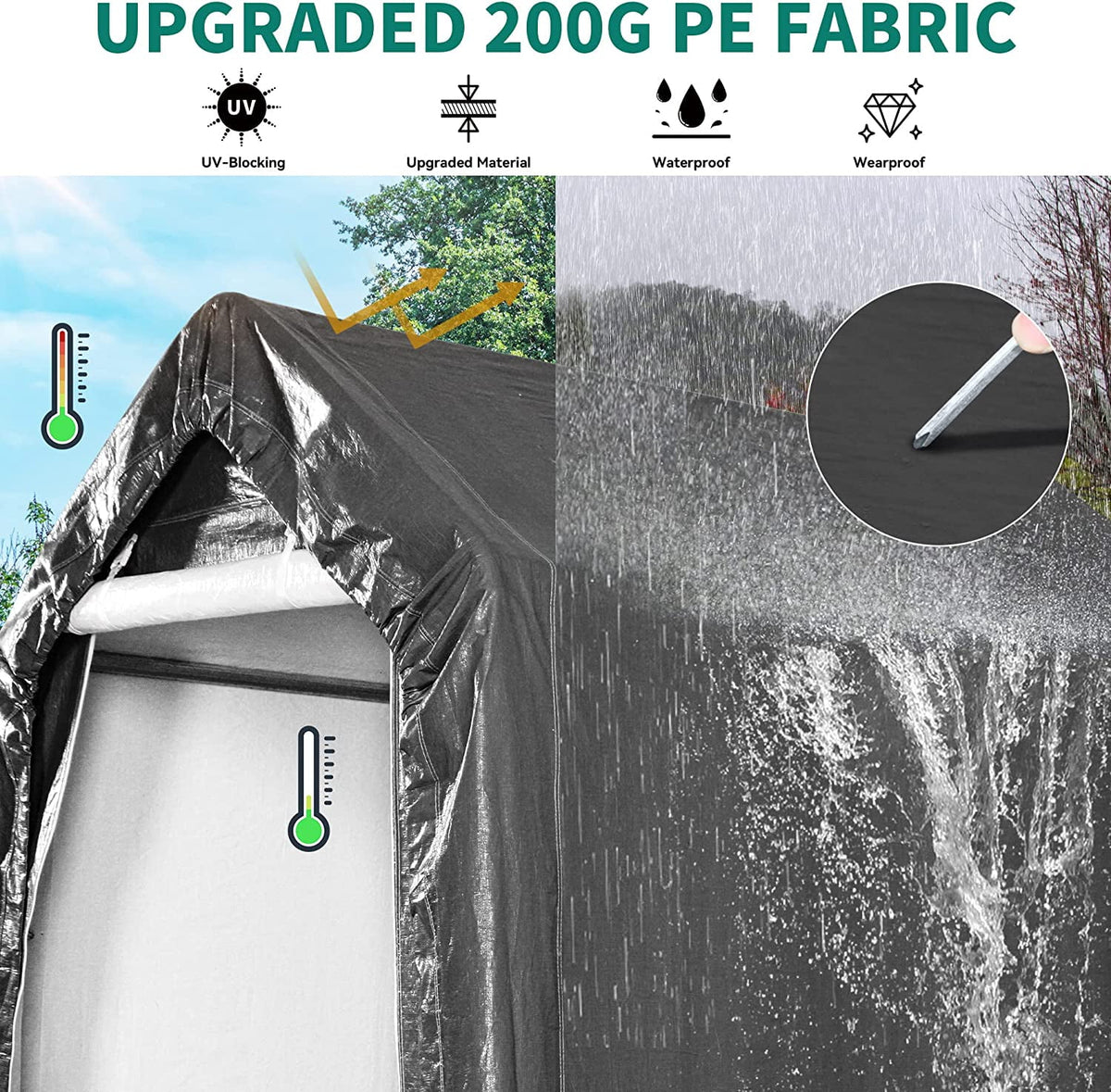 Outdoor Storage Shed 6x8 ft Portable Waterproof Steel Frame with 2 Roll-Up Zipper Door F596038