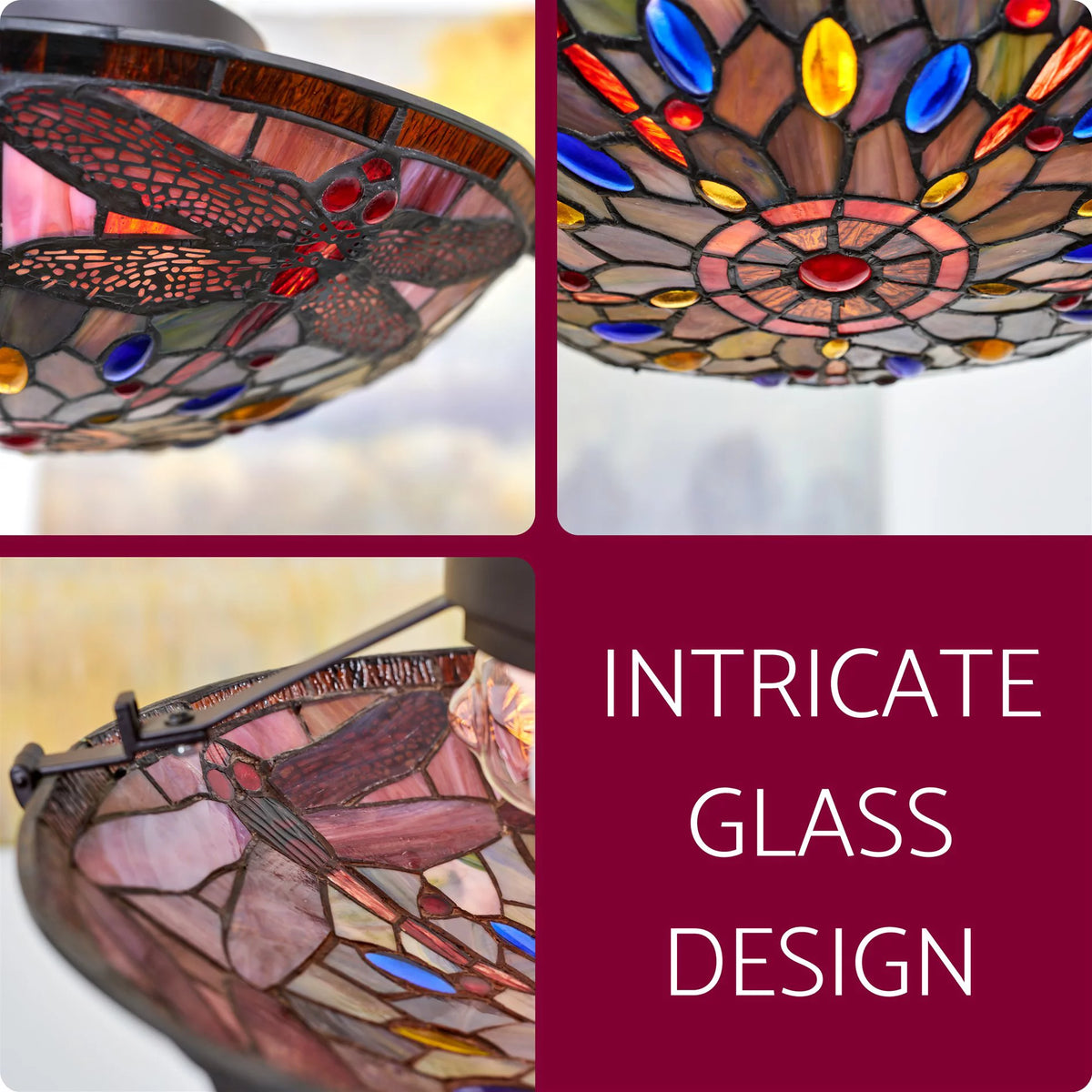16" 2-Light Tiffany Glass Flush Mount Ceiling Light B797