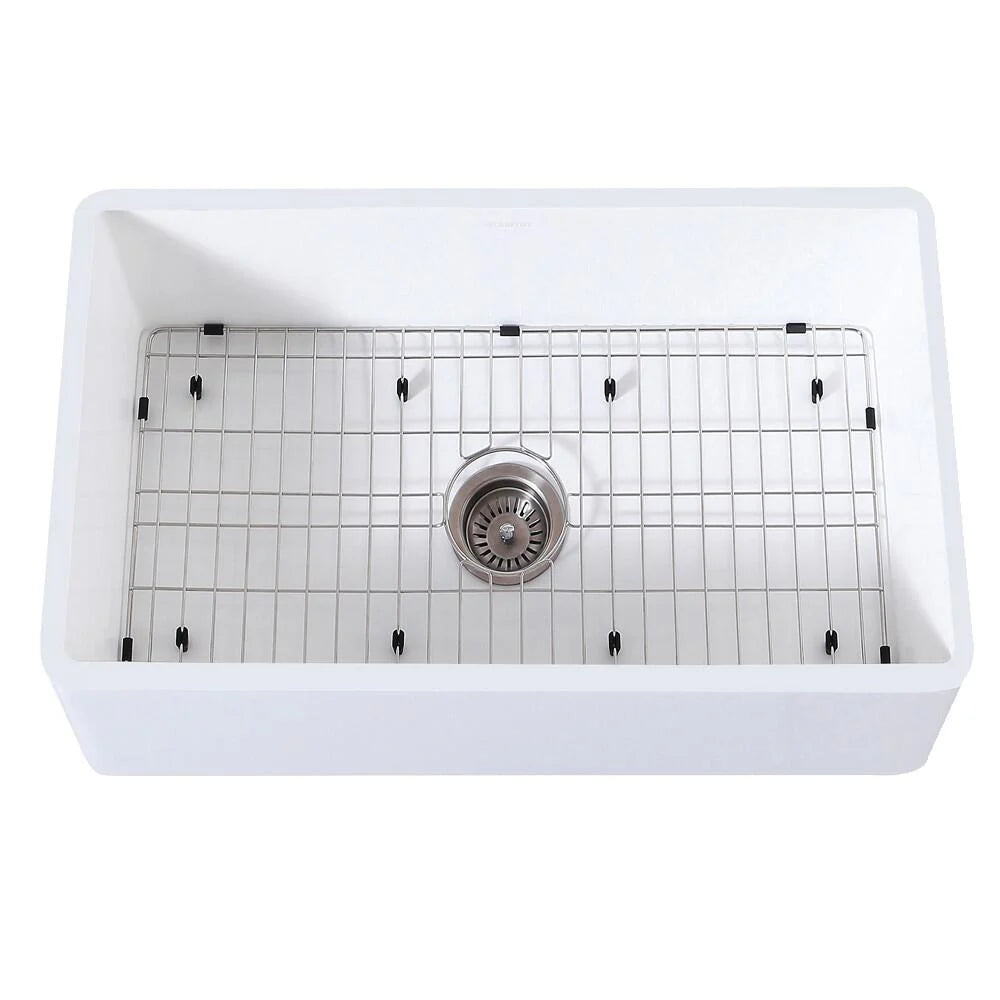 30 In. Farmhouse Kitchen Sink with Strainer and Grid Q677986