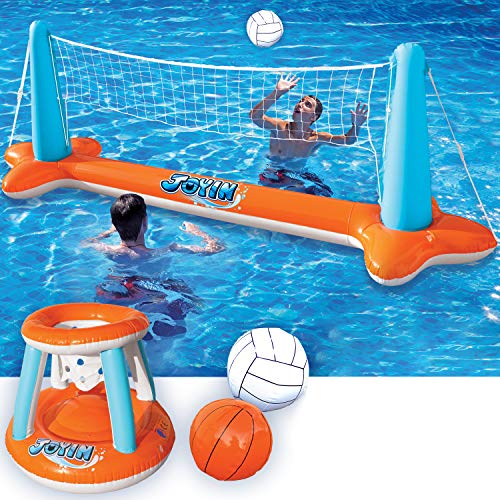 Inflatable Pool Float Set Volleyball Net & Basketball Hoops O8848
