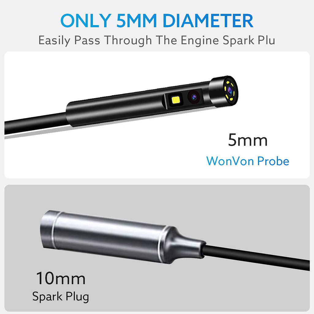 1080P Dual-Lens Endoscope with 5 IPS Screen, 5mm Ultra-Slim Inspection Camera, 7 LED Lights, 32GB Card, 3500mAh Battery, 16.5ft Waterproof Cable, Portable Hard Case N671