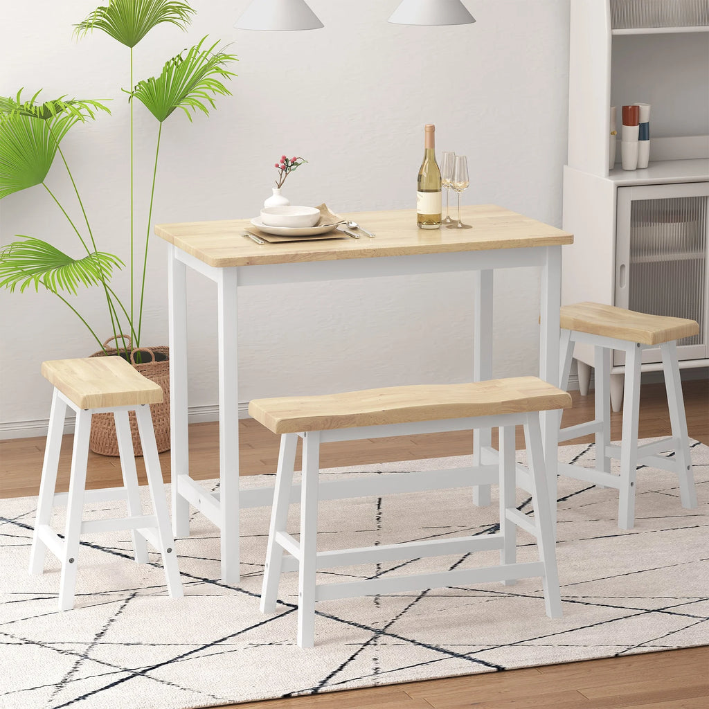 42" 4-Piece Wood Dining Table Set with Bench and 2 Stools M672478