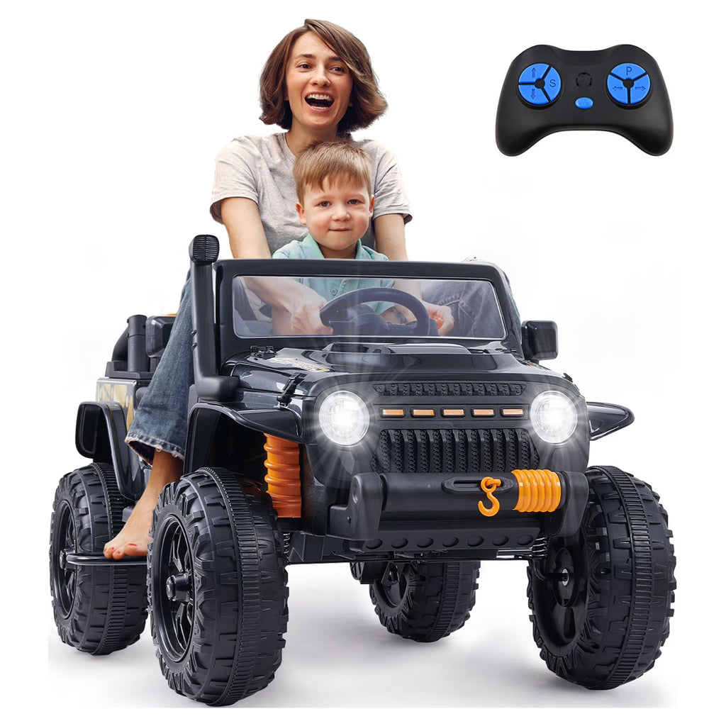 Powered 2-seater Ride On Truck 12V with Remote Control Black Spring Suspension E677