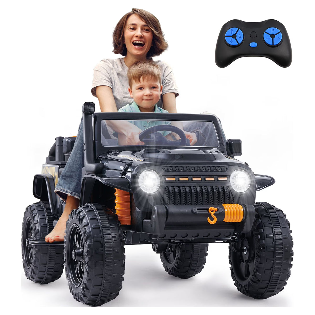 Powered 2-seater Ride On Truck 12V with Remote Control Black Spring Suspension E677