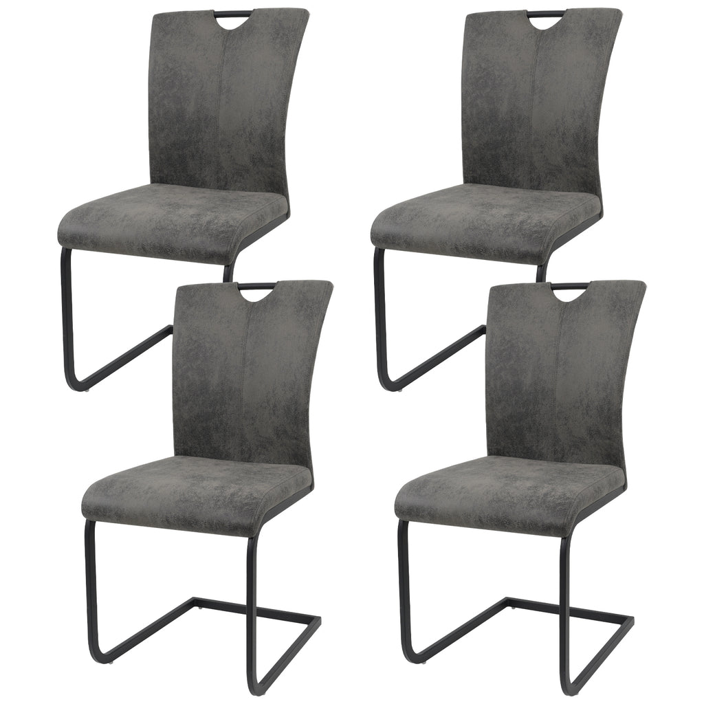 Vintage Fabric Dining Chairs Set of 4 with Handle, High Back Chair, Armless Cantilever Chairs, Grey Q345203
