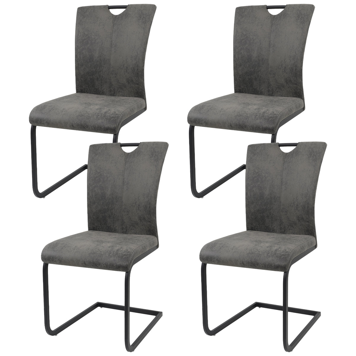 Vintage Fabric Dining Chairs Set of 4 with Handle, High Back Chair, Armless Cantilever Chairs, Grey Q345203