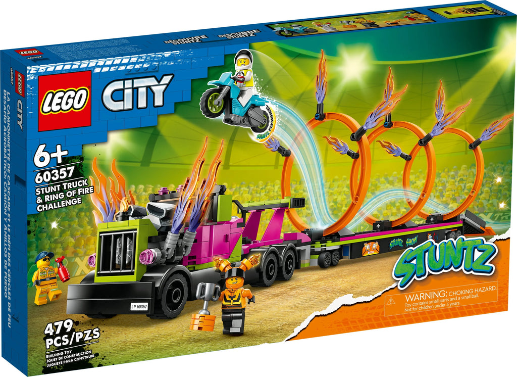 Stunt Truck & Ring of Fire Challenge with Motorcycle Toy and Minifigures O603295