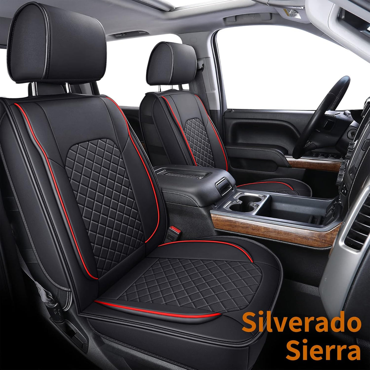 Black Faux Leather Seat Covers with Center Console Cover B328