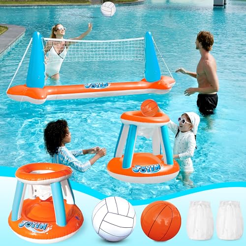 Inflatable Pool Float Set Volleyball Net & Basketball Hoops O8848