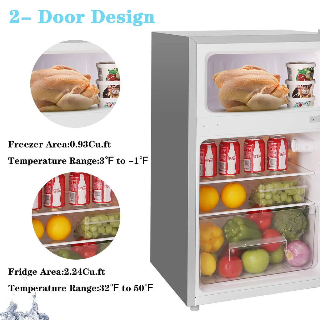 3.2 Cu.ft Double Door Compact Refrigerator with Removable Glass Shelves O99385