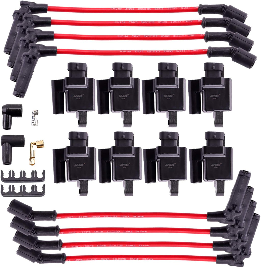Ignition Coil with Spark Plug Wires Compatible with Chevy Cadillac GMC (Pack of 8) S245415
