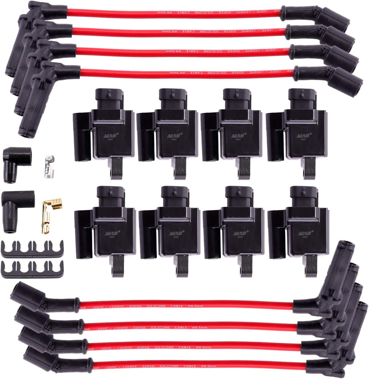 Ignition Coil with Spark Plug Wires Compatible with Chevy Cadillac GMC (Pack of 8) S245415
