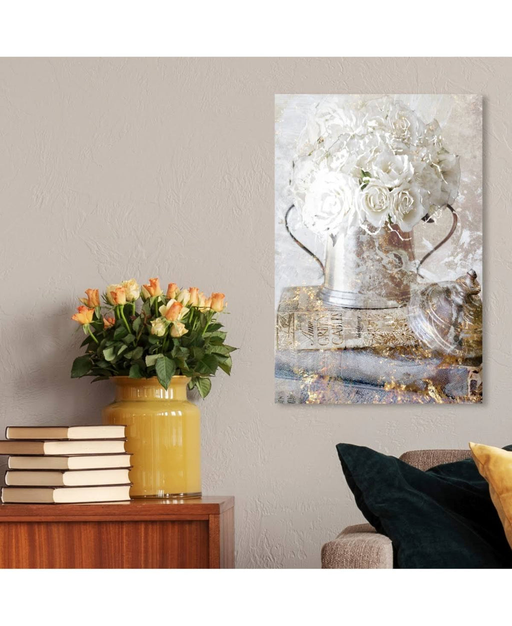 White Romantic Roses Floral Canvas T90060