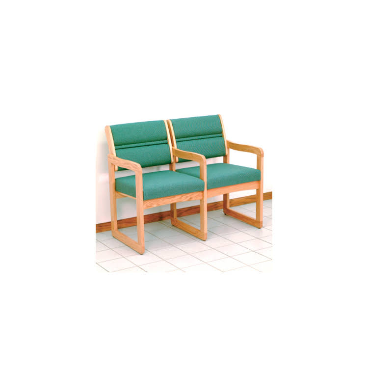 Light Oak/Foliage Green 2-Seat Chair with Center Arms D1630