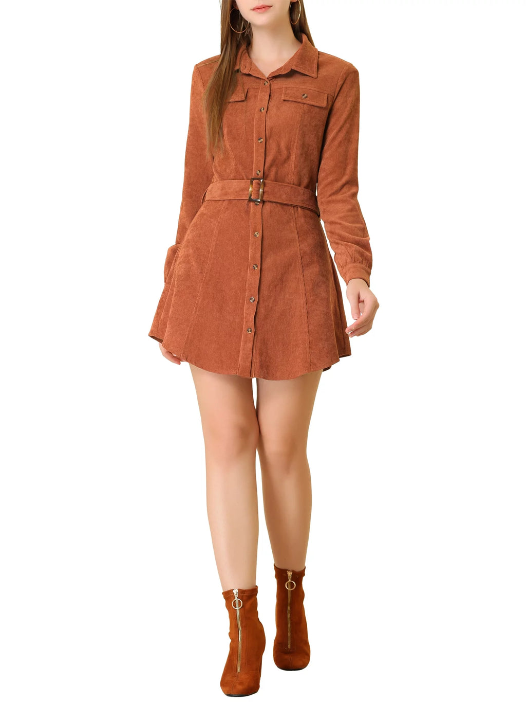 Corduroy Button Down Shirt Dress O467652