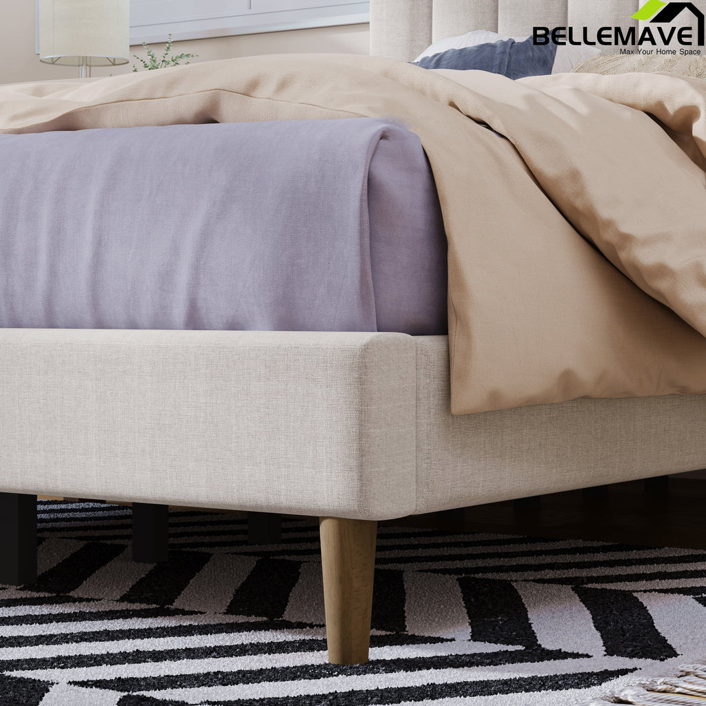 Full Size Linen Upholstered Platform Bed with Tufted Headboard F663970