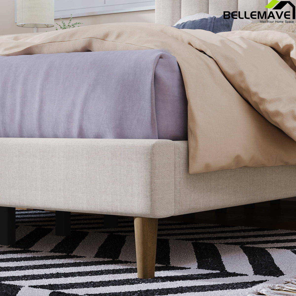 Full Size Linen Upholstered Platform Bed with Tufted Headboard F663970