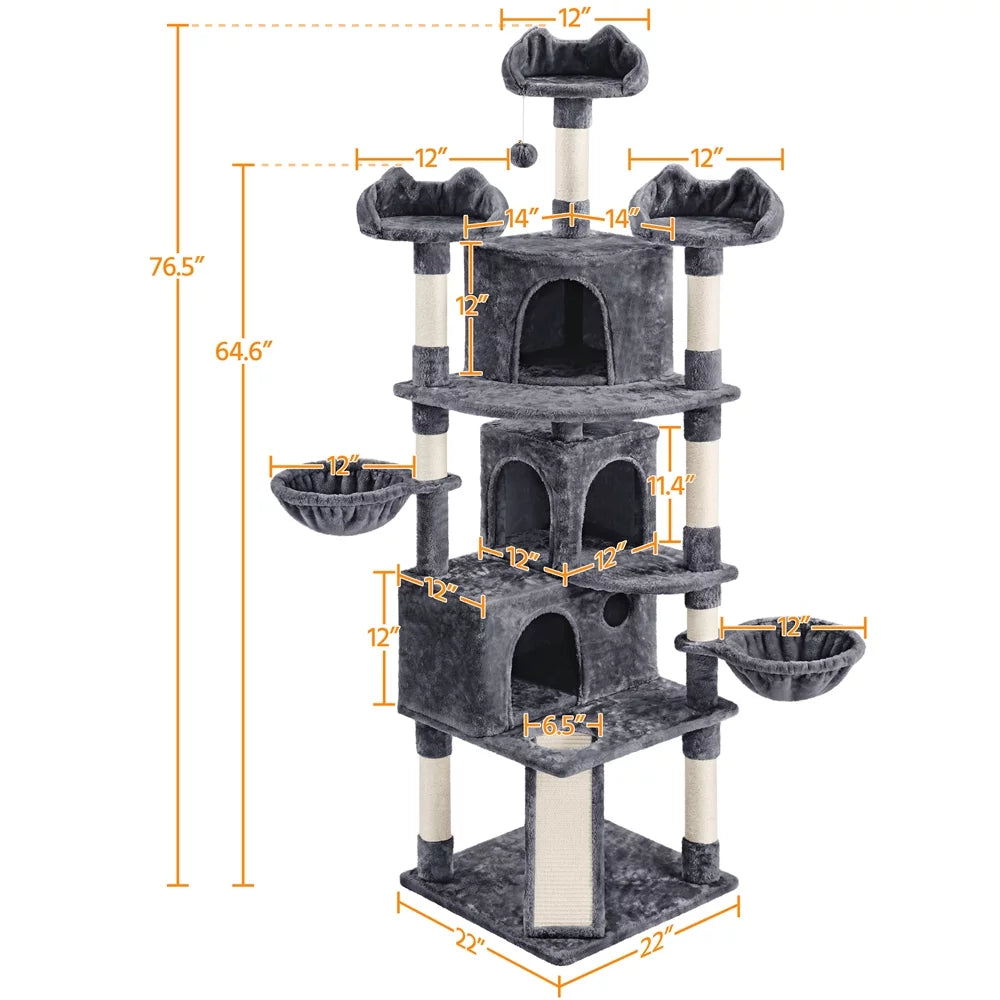 Dark Gray Cat Tree with Condos K1211