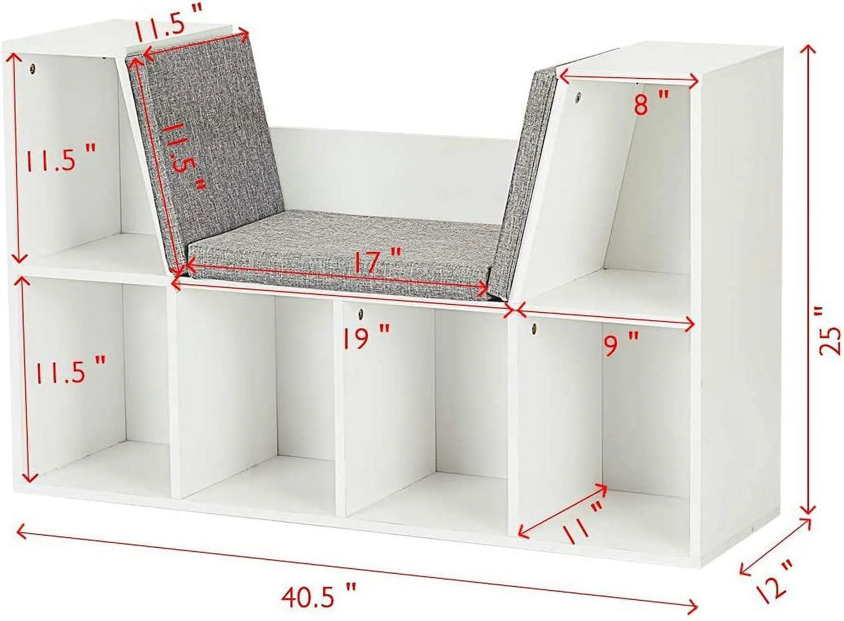 Kids Bookcase with Cushioned Reading Nook N49364
