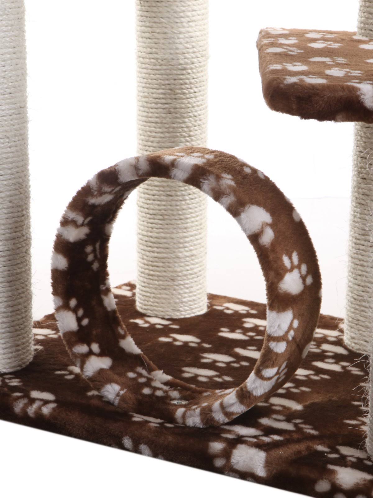 Saddle Brown/White Paw Print Cat Tree Y11069