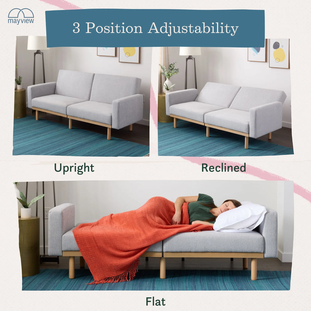 Light Gray Upholstered Wood Base Futon L87162