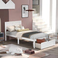 White Twin Wood Platform Bed with Headboard and Storage Drawer C289363