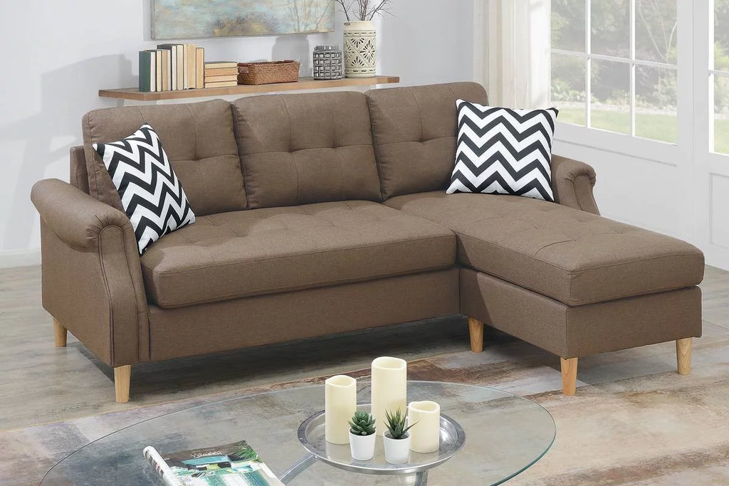 Light Coffee Polyfiber Reversible Sectional Sofa X561