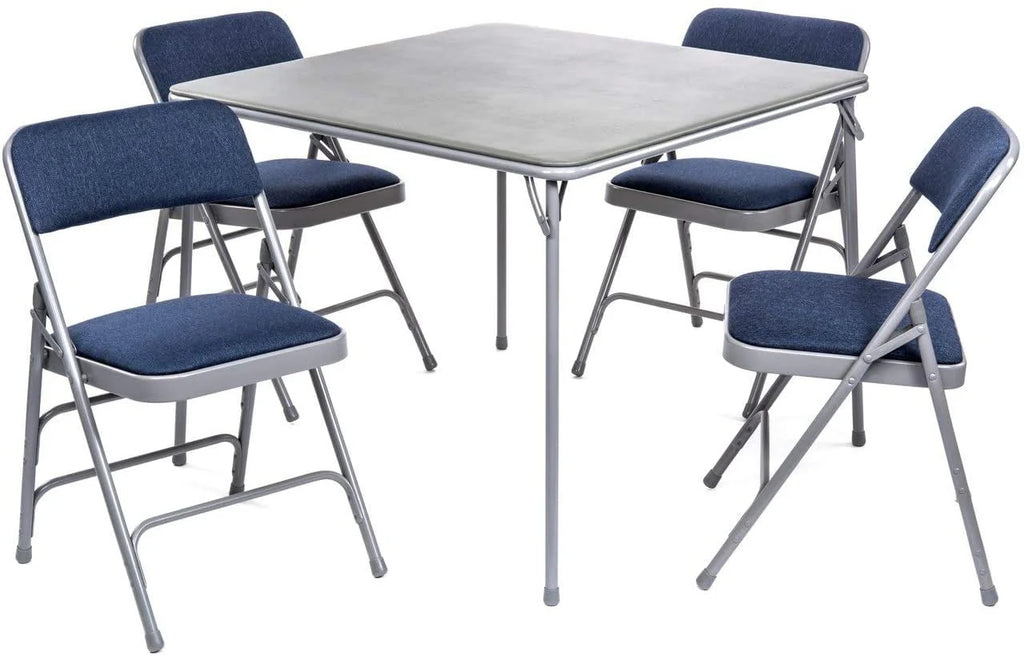 Black 5pc Folding Card Table and Padded Chair Set D4663