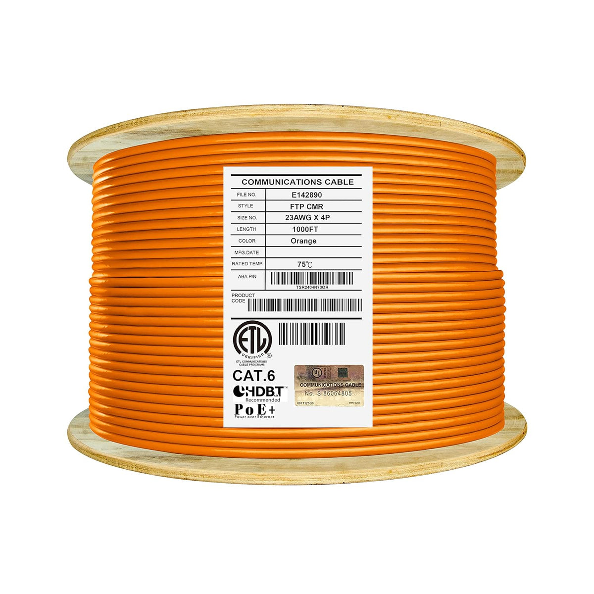 1000ft F/UTP 23AWG Solid Bare Copper Bulk Ethernet Cable Reel L4359