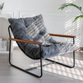 Beige Upholstered Accent Chair with Wooden Armrest E57352